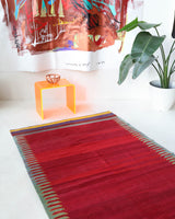 Vintage kilim rug in living room setting, bright colors, wild shaman, soft rug, bold color, Portland, Oregon, rug store, rug shop, local shop, vintage rug, modern kilim, warm colors, antique kilim rug
