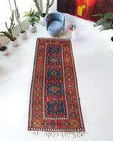 Vintage Turkish runner rug in living room setting, old rug, antique rug, pastel colors, faded colors, Turkish rug, vintage rug, soft rug, Portland, Oregon, rug store, rug shop, local shop