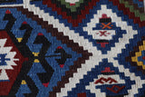 Vintage kilim rug in living room setting, bright colors, wild shaman, soft rug, bold color, Portland, Oregon, rug store, rug shop, local shop, vintage rug, modern kilim, warm colors, antique rug, antique kilim