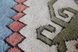 Vintage Turkish rug in living room setting, old rug, antique rug, pastel colors, faded colors, Turkish rug, vintage rug, soft rug, Portland, Oregon, rug store, rug shop, local shop
