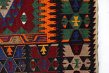 Vintage kilim rug in living room setting, bright colors, wild shaman, soft rug, bold color, Portland, Oregon, rug store, rug shop, local shop, vintage rug, modern kilim, warm colors, antique rug, antique kilim