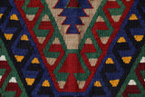 Vintage kilim rug in living room setting, bright colors, wild shaman, soft rug, bold color, Portland, Oregon, rug store, rug shop, local shop, vintage rug, modern kilim, warm colors, antique rug, antique kilim
