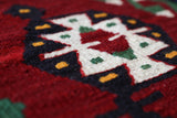 Vintage kilim rug in living room setting, bright colors, wild shaman, soft rug, bold color, Portland, Oregon, rug store, rug shop, local shop, vintage rug, modern kilim, warm colors, antique rug, antique kilim