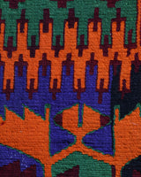 Vintage kilim rug in living room setting, bright colors, wild shaman, soft rug, bold color, Portland, Oregon, rug store, rug shop, local shop, vintage rug, modern kilim, warm colors, antique rug, antique kilim