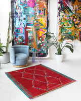Vintage kilim rug in living room setting, bright colors, wild shaman, soft rug, bold color, Portland, Oregon, rug store, rug shop, local shop, vintage rug, modern kilim, warm colors, antique kilim rug
