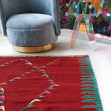 Vintage kilim rug in living room setting, bright colors, wild shaman, soft rug, bold color, Portland, Oregon, rug store, rug shop, local shop, vintage rug, modern kilim, warm colors, antique kilim rug