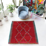 Vintage kilim rug in living room setting, bright colors, wild shaman, soft rug, bold color, Portland, Oregon, rug store, rug shop, local shop, vintage rug, modern kilim, warm colors, antique kilim rug