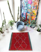 Vintage kilim rug in living room setting, bright colors, wild shaman, soft rug, bold color, Portland, Oregon, rug store, rug shop, local shop, vintage rug, modern kilim, warm colors, antique kilim rug