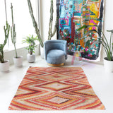 Vintage kilim rug in room decor setting, old rug, antique rug, pastel colors, faded colors, Turkish rug, vintage rug, soft rug, Portland, Oregon, rug store, rug shop, local shop,  antique kilim rug, bold colors, bright colors, faded colors