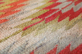 Vintage kilim rug in room decor setting, old rug, antique rug, pastel colors, faded colors, Turkish rug, vintage rug, soft rug, Portland, Oregon, rug store, rug shop, local shop,  antique kilim rug, bold colors, bright colors, faded colors