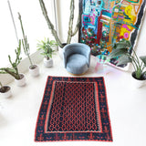 Vintage kilim rug in living room setting, bright colors, wild shaman, soft rug, bold color, Portland, Oregon, rug store, rug shop, local shop, vintage rug, modern kilim, warm colors, antique kilim rug