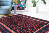Vintage kilim rug in living room setting, bright colors, wild shaman, soft rug, bold color, Portland, Oregon, rug store, rug shop, local shop, vintage rug, modern kilim, warm colors, antique kilim rug