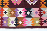 Vintage kilim rug in living room setting, bright colors, wild shaman, soft rug, bold color, Portland, Oregon, rug store, rug shop, local shop, vintage rug, modern kilim, warm colors, antique rug, antique kilim