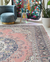 Vintage Turkish rug in living room setting, old rug, antique rug, pastel colors, faded colors, Turkish rug, vintage rug, soft rug, Portland, Oregon, rug store, rug shop, local shop