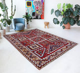 Vintage Turkish rug in a living room setting, Area rug in a living room setting, pile rug, Turkish rug, custom rug, modern rug, portland, rug shop, bright colors, wild shaman, soft rug, bold color, Portland, Oregon, rug store, rug shop, local shop