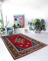 Vintage Turkish rug in a living room setting, Area rug in a living room setting, pile rug, Turkish rug, custom rug, modern rug, portland, rug shop, bright colors, wild shaman, soft rug, bold color, Portland, Oregon, rug store, rug shop, local shop