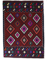 Vintage kilim rug in living room setting, bright colors, wild shaman, soft rug, bold color, Portland, Oregon, rug store, rug shop, local shop, vintage rug, modern kilim, warm colors, antique kilim rug