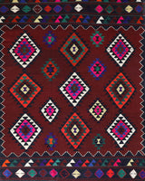 Vintage kilim rug in living room setting, bright colors, wild shaman, soft rug, bold color, Portland, Oregon, rug store, rug shop, local shop, vintage rug, modern kilim, warm colors, antique kilim rug