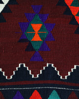 Vintage kilim rug in living room setting, bright colors, wild shaman, soft rug, bold color, Portland, Oregon, rug store, rug shop, local shop, vintage rug, modern kilim, warm colors, antique kilim rug