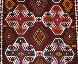 Vintage kilim rug in living room setting, bright colors, wild shaman, soft rug, bold color, Portland, Oregon, rug store, rug shop, local shop, vintage rug, modern kilim, warm colors, antique kilim rug