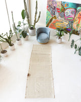 Vintage Turkish runner rug in living room setting, old rug, antique rug, pastel colors, faded colors, Turkish rug, vintage rug, soft rug, Portland, Oregon, rug store, rug shop, local shop