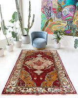 Vintage Turkish rug in a living room setting, Area rug in a living room setting, pile rug, Turkish rug, custom rug, modern rug, portland, rug shop, bright colors, wild shaman, soft rug, bold color, Portland, Oregon, rug store, rug shop, local shop
