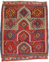 Vintage kilim rug in living room setting, bright colors, wild shaman, soft rug, bold color, Portland, Oregon, rug store, rug shop, local shop, vintage rug, modern kilim, warm colors, antique rug, antique kilim