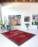 Vintage kilim rug in living room setting, bright colors, wild shaman, soft rug, bold color, Portland, Oregon, rug store, rug shop, local shop, vintage rug, modern kilim, warm colors, antique kilim rug