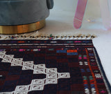 Vintage kilim rug in living room setting, bright colors, wild shaman, soft rug, bold color, Portland, Oregon, rug store, rug shop, local shop, vintage rug, modern kilim, warm colors, antique kilim rug