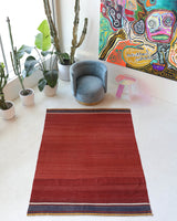 Vintage kilim rug in living room setting, bright colors, wild shaman, soft rug, bold color, Portland, Oregon, rug store, rug shop, local shop, vintage rug, modern kilim, warm colors, antique kilim rug