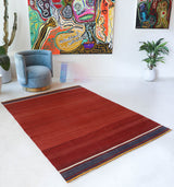 Vintage kilim rug in living room setting, bright colors, wild shaman, soft rug, bold color, Portland, Oregon, rug store, rug shop, local shop, vintage rug, modern kilim, warm colors, antique kilim rug