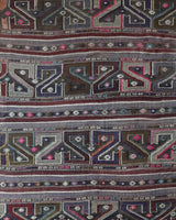 Vintage kilim rug in living room setting, bright colors, wild shaman, soft rug, bold color, Portland, Oregon, rug store, rug shop, local shop, vintage rug, modern kilim, warm colors, antique kilim rug