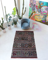 Vintage kilim rug in living room setting, bright colors, wild shaman, soft rug, bold color, Portland, Oregon, rug store, rug shop, local shop, vintage rug, modern kilim, warm colors, antique kilim rug