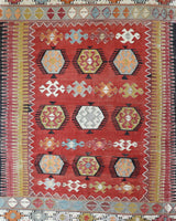 Vintage kilim rug in living room setting, bright colors, wild shaman, soft rug, bold color, Portland, Oregon, rug store, rug shop, local shop, vintage rug, modern kilim, warm colors, antique kilim rug