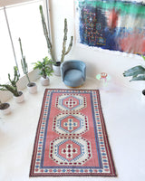 Vintage Turkish rug in a living room setting, pile rug, Turkish rug, vintage rug, portland, rug shop, bright colors, wild shaman, soft rug, bold color, Portland, Oregon, rug store, rug shop, local shop, antique rug