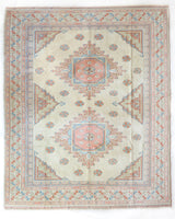 Vintage Turkish rug in living room setting, old rug, antique rug, pastel colors, faded colors, Turkish rug, vintage rug, soft rug, Portland, Oregon, rug store, rug shop, local shop