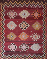 Vintage kilim rug in room decor setting, old rug, antique rug, pastel colors, faded colors, Turkish rug, vintage rug, soft rug, Portland, Oregon, rug store, rug shop, local shop, bold colors, bright colors, faded colors