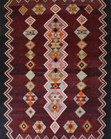 Vintage kilim rug in living room setting, bright colors, wild shaman, soft rug, bold color, Portland, Oregon, rug store, rug shop, local shop, vintage rug, modern kilim, warm colors, antique rug, antique kilim