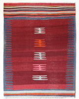 Vintage kilim rug in living room setting, bright colors, wild shaman, soft rug, bold color, Portland, Oregon, rug store, rug shop, local shop, vintage rug, modern kilim, warm colors, antique kilim rug