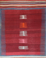 Vintage kilim rug in living room setting, bright colors, wild shaman, soft rug, bold color, Portland, Oregon, rug store, rug shop, local shop, vintage rug, modern kilim, warm colors, antique kilim rug