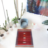 Vintage kilim rug in living room setting, bright colors, wild shaman, soft rug, bold color, Portland, Oregon, rug store, rug shop, local shop, vintage rug, modern kilim, warm colors, antique kilim rug