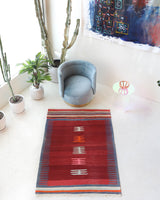 Vintage kilim rug in living room setting, bright colors, wild shaman, soft rug, bold color, Portland, Oregon, rug store, rug shop, local shop, vintage rug, modern kilim, warm colors, antique kilim rug