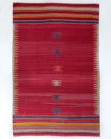 Vintage kilim rug in living room setting, bright colors, wild shaman, soft rug, bold color, Portland, Oregon, rug store, rug shop, local shop, vintage rug, modern kilim, warm colors, antique kilim rug