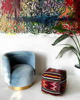 Floor pouf in a living room setting, pillow, turkish pillow, kilim pillow, home decor, decorative pillow, sham, rug pillow,  decor, home decor, pouf, floor cushion, cushion, Portland, rugshop, Oregon, Wild Shaman, ottoman