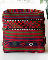 Floor pouf in a living room setting, pillow, turkish pillow, kilim pillow, home decor, decorative pillow, sham, rug pillow,  decor, home decor, pouf, floor cushion, cushion, Portland, rugshop, Oregon, Wild Shaman, ottoman