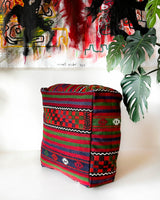 Floor pouf in a living room setting, pillow, turkish pillow, kilim pillow, home decor, decorative pillow, sham, rug pillow,  decor, home decor, pouf, floor cushion, cushion, Portland, rugshop, Oregon, Wild Shaman, ottoman