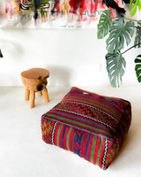 Floor pouf in a living room setting, pillow, turkish pillow, kilim pillow, home decor, decorative pillow, sham, rug pillow,  decor, home decor, pouf, floor cushion, cushion, Portland, rugshop, Oregon, Wild Shaman, ottoman