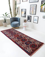 Vintage Turkish runner rug in a living room setting, pile rug, Turkish rug, vintage rug, portland, rug shop, bright colors, wild shaman, soft rug, bold color, Portland, Oregon, rug store, rug shop, local shop, antique rug