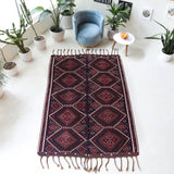 Vintage kilim rug in living room setting, bright colors, wild shaman, soft rug, bold color, Portland, Oregon, rug store, rug shop, local shop, vintage rug, modern kilim, warm colors