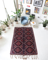 Vintage kilim rug in living room setting, bright colors, wild shaman, soft rug, bold color, Portland, Oregon, rug store, rug shop, local shop, vintage rug, modern kilim, warm colors